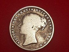 Original 1859 Queen Victoria .925 Silver Shilling Coin - VG/F