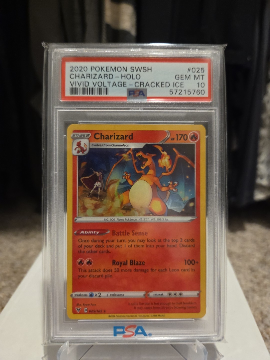 Pokemon 2020 Charizard Cracked Ice Vivid Voltage Card 025/185 PSA 10 Slab