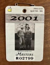 2001 Masters Badge - Augusta National Golf Club - Tiger Woods Champ Tiger Slam!