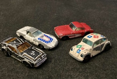 Vintage Yatming Die Cast Lot of 4 Cars VW Bug Mustang 57 Corvette