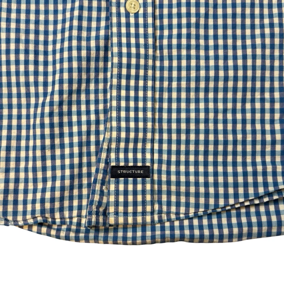 Structure Black White Mens M Dress Shirt Gingham Check Plaid Long Sleeve Vtg - Image 3 of 4