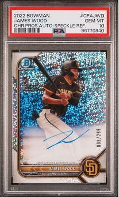 2022 Bowman Chrome James Wood Speckle Refractor Auto /299 Psa 10 10 Nationals