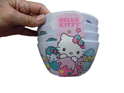 Set Lot 4 Hello Kitty Easter Bunny Rabbit Eggs Peeps Melamine Bowls 6x6x 3'' CUTE