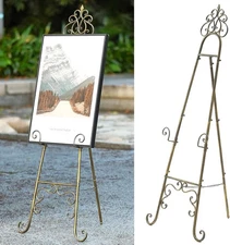 Vintage Metal Free Standing Adjustable Display Stand Easel with Chain Support...