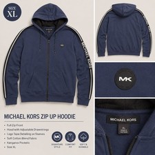 Michael Kors Men's Logo Tape Cotton Blend Full Zip Hoodie