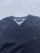 Tommy Hilfiger Men  s Black V-Neck Sweater Size Large Cotton Pullover