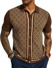 Men Polo Shirts 70s Vintage Shirts Contrast Knitted Polo