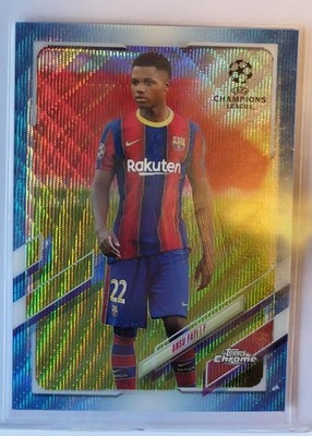 2020-21 Topps Chrome UEFA Ansu Fati Blue Wave #67/75 Barcelona