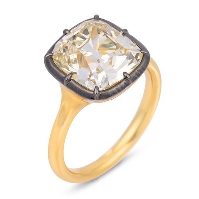 GIA 5,03 Karat alter Minenschliff Diamant 18k Gelbgold Spannzangen Verlobungsring