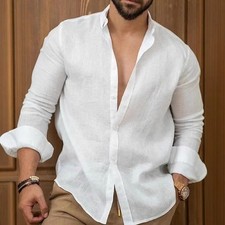 Linen Men's Shirts Long Sleeves Cotton Shirt Casual Vacation Summer Man T-shirt