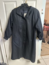 Vnt 80s London Fog Black Trench Coat Long Classic Sz 6 Petite Paisley Lined 42w