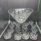 Vintage ANCHOR HOCKING Punch Bowl Stand Set Early American Prescut Star  David