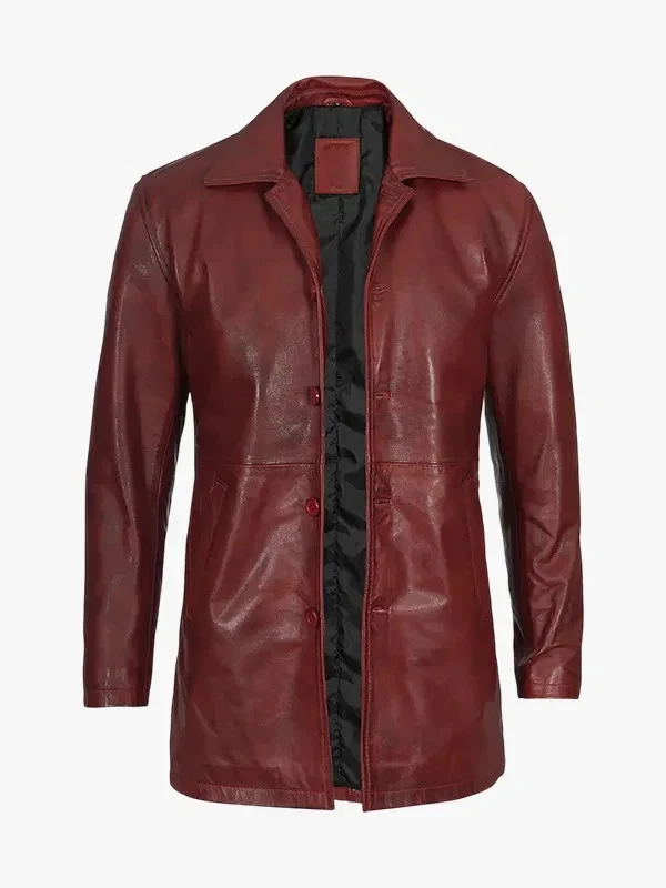 New Men's Burgundy Trench Leather Coat. Genuine Soft Sheepskin Leather Jacket M