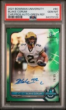 2021 Bowman University Chrome 1st Blake Corum Green Refractor Auto #/99 PSA 10