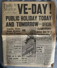 Vintage Daily Mirror May 8 1945 #12911 VE Day World War 2 WWII British Newspaper
