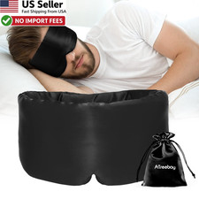 Mulberry Silk Sleep Mask for Women Men Blackout Eye Cover Adjustable Strap Black