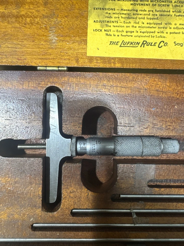 Lufkin 513 深度千分尺 0-6 英寸复古 — 第 3/4 张图片