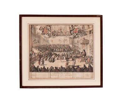 Engraving England HET HOOG EN LAGER HUYS VAN ENGELAND 1689 Signed Dated