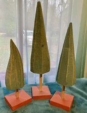 AWESOME SET OF 3 PRIMITIVE HANDCRAFTED/CARVED WOOD TREES! CHRISTMAS