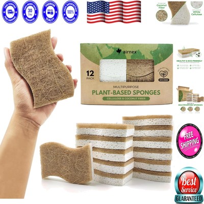 Ergonomic Non-Scratch Eco Dish Sponges - 12 Pack of Natural Cellulose Scrubbers