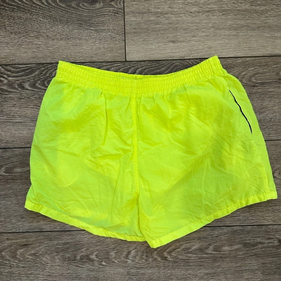 Pantalones cortos de natación vintage Jonathan G amarillo neón para hombre forrados de alta visibilidad talla L años 80 90 Foto 3 de 4