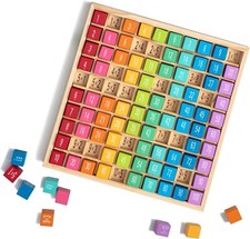 Wooden Multiplication Board Game, 100 Cubes Blocks Montessori 10x10 Times Tab...