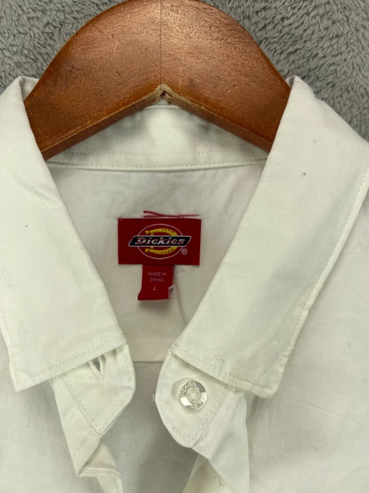 Camisas de trabajo Dickies para mujer grandes blancas manga larga con botones ropa de trabajo bolsillo Foto 2 de 4