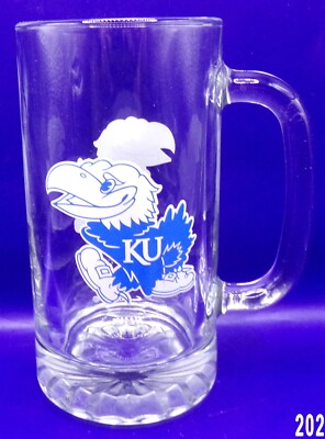 Kansas University Jayhawks KU Drinking Glass Cup Mug Holds 12 Oz Mint Condition
