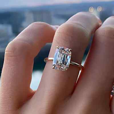 3Ctw Cushion Criss Cut Moissanite Wedding Engagement Ring 14k Yellow Gold  Plated