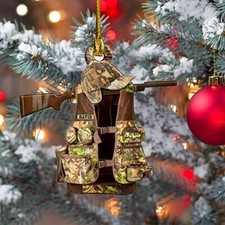 Personalized Hunting Ornament Hunter Vest Custom Name Ornament Wood Mica Plastic