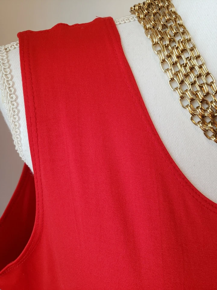 Elementz Womens Red Crew Neck Tank Top Stretch Knit Cami Sleeveless Blouse XL - Image 3 of 4