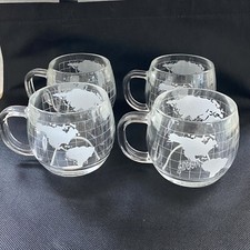 Vintage 70s Nestle Coffee Mugs Etched Frosted World Map Set Of 4