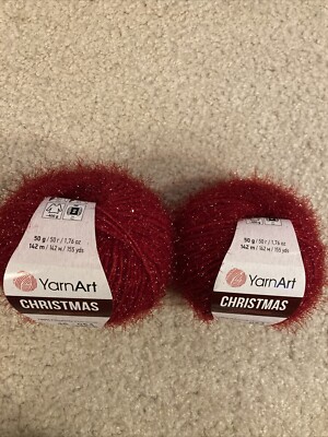 YarnArt Christmas~Fuzzy & Sparkling ~ Red ~ 2 Skeins (155 yds ea)  ~ New