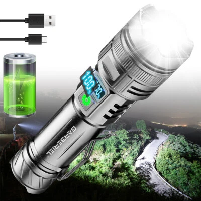 GARBERIEL 1000000LMS Rechargeable LED Flashlight Tactical Powerful 30W Zoom Torch Camping