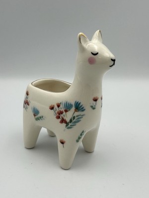 Small White Ceramic/porcelain Llama Alpaca Painted Succulent Planter Trinket