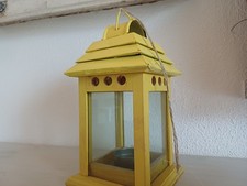 Metall Holz Laterne tolles gelb 18 cm hoch Shabby Vintage zum Hängen o. Stellen