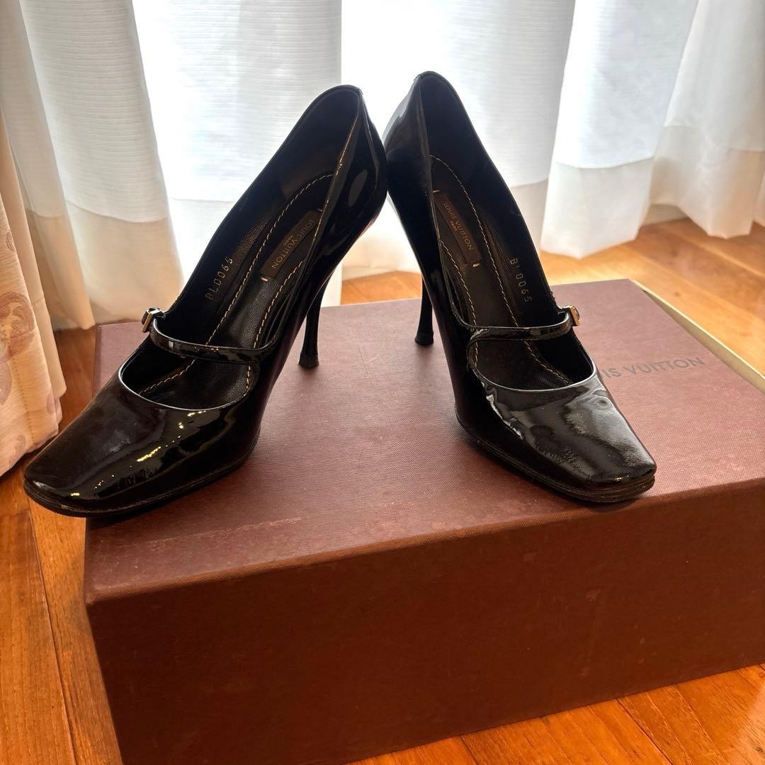 LOUIS VUITTON Heel Leather Pumps Black EU 36.5 135320K Authentic
