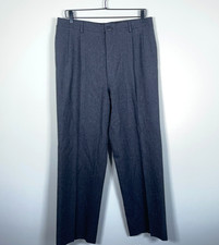 Wool Herringbone Pleated Trousers Men's 33 x 30  3" Dark Gray Pants Zip Fly