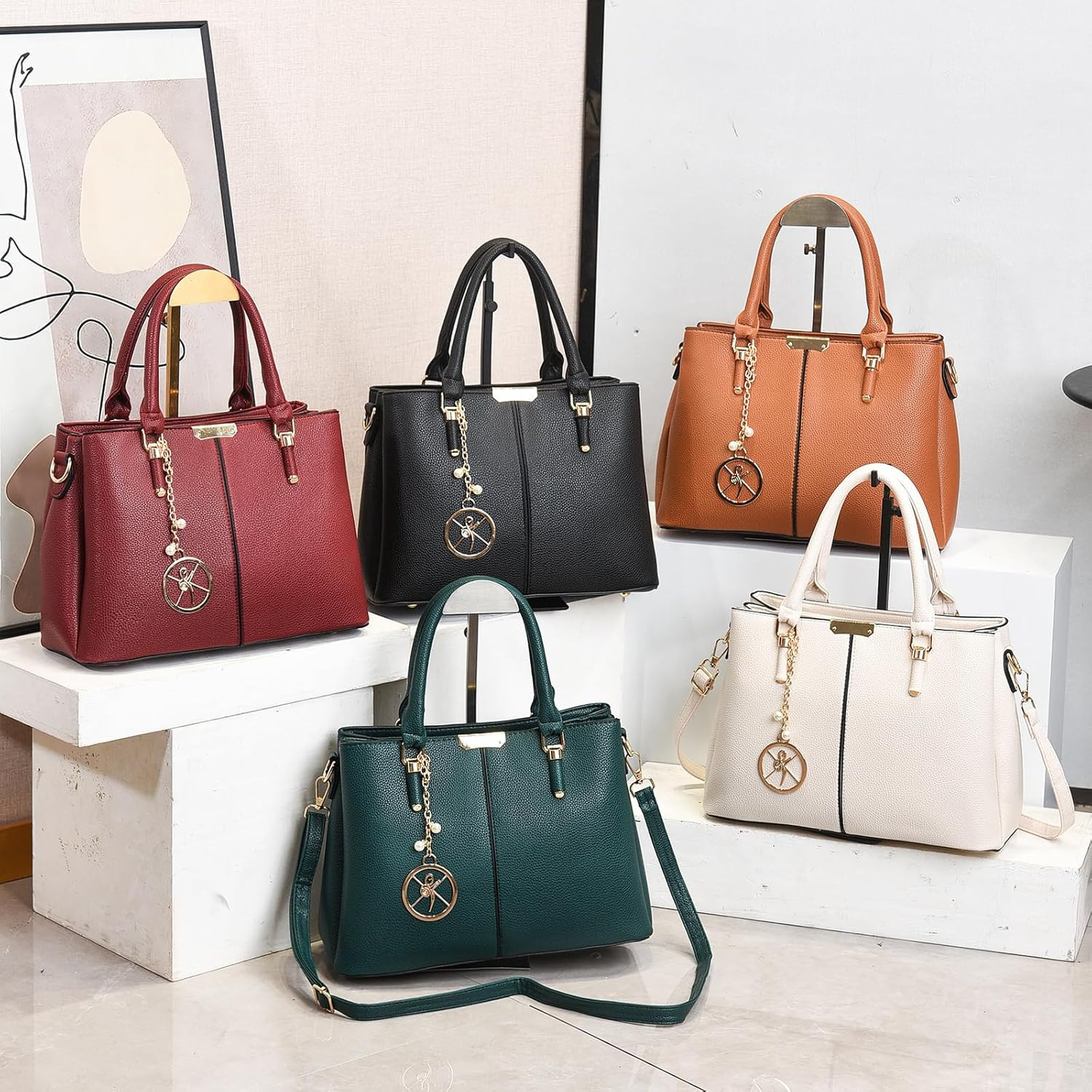 Purse and Handbags for Women, 3 Zip Compartments Tote Bag Designer Shoulder Purs thumbnail 7