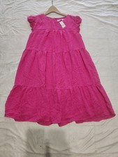 NWT fuchsia Loft tiered dress flutter sleeves textured striped pattern. Small