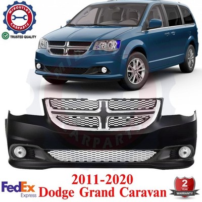 Front Bumper Cover Primed & Fog Lights Kit For 2011-2020 Dodge Grand Caravan