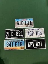 Mixed License Plate Lot Of 5 Plates Great For Crafting / Decor IA,ND,SD,NE,MN