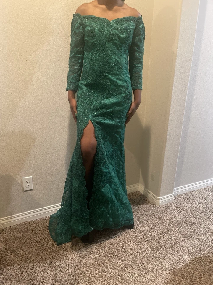 Vestido Trompeta Sirena Manga Larga Fuera del Hombro Barrido/Cepillo Tren Tul Encaje Foto 2 de 4