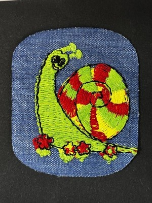 Vintage 1970s Snail Denim Patch Psychedelic Hippie Spiral Shell Embroidered