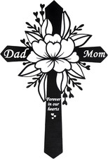 Metal Dad and Mom Memorial Grave Markers Flower Memorial Plaque Stake Cemetery D