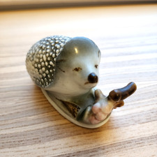 Zsolnay Hungary Rare Hedgehog Figurine with Branch, Mint, Porcelain Hand Painted