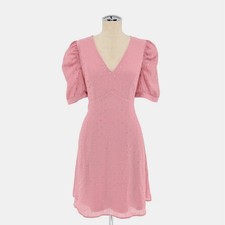 Express Metallic Clip Dot Dress Sz M Pink Gold Puff Sleeve Coquette Ballet Retro