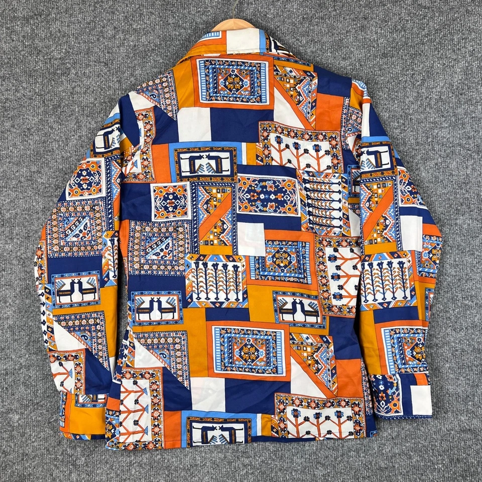 Vintage Montgomery Ward Shirt Mens S Abstract Art Geometric Disco Dagger 70s - Image 2 of 4