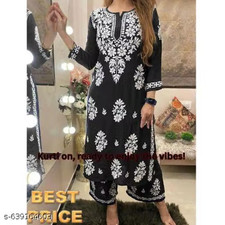 Plus Size Rayon Chikankari Kurti Palazzo Set Women's Indian Ethnic Outfit M-8 XL