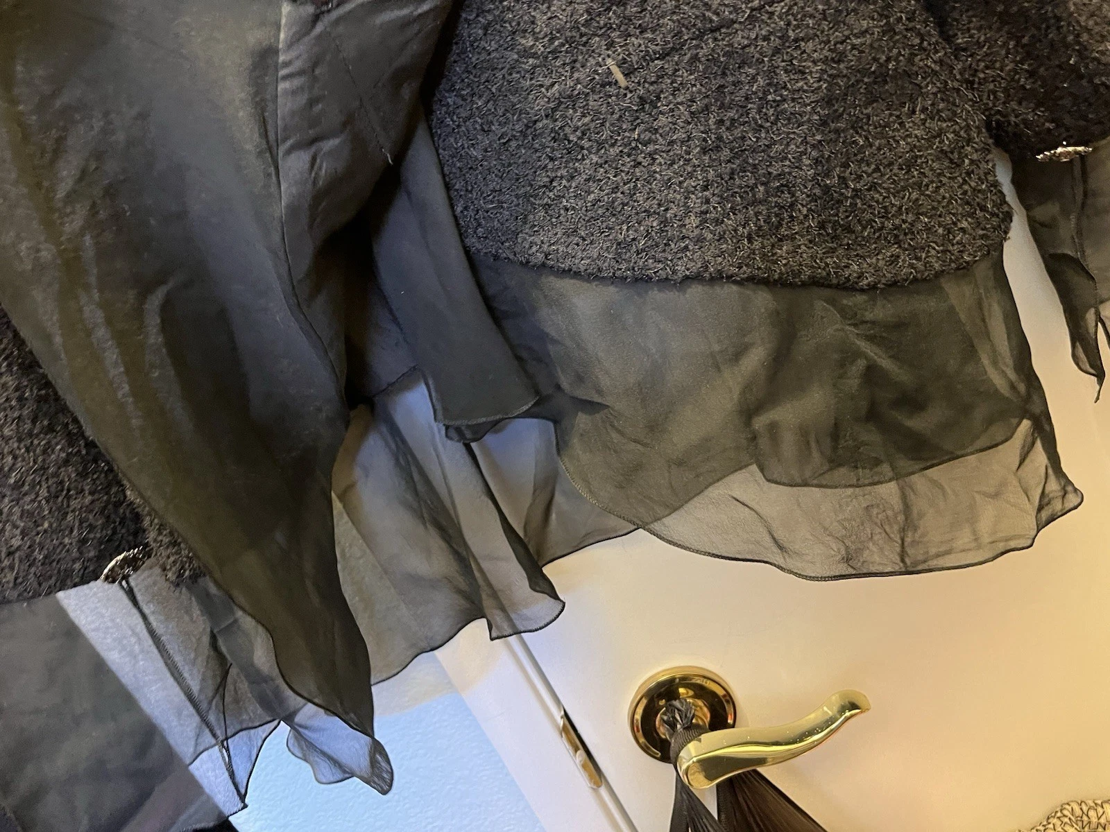 GIACCA CHANEL RUNWAY 2 CC BOTTONE~CC~FODERATA IN SETA SPLENDIDA NERA CHIFFON LANA NERA 44